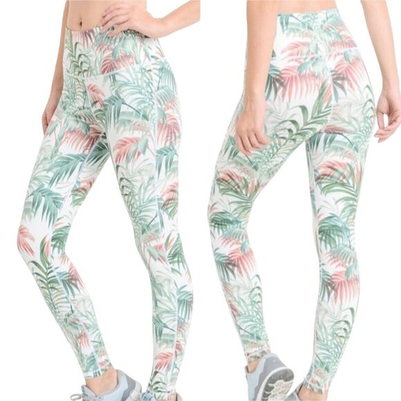 Mono B Palm Print Legging Sports Bra Set Pink Green Size L - Picture 5 of 13
